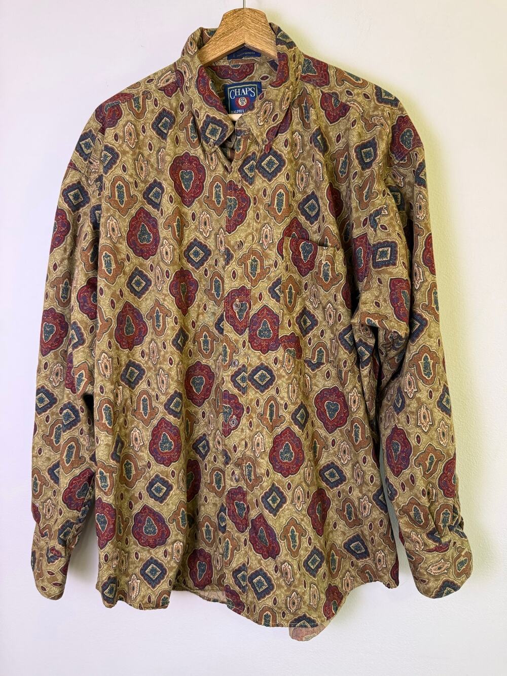 Vintage Chaps Ralph Lauren Paisley Button Up Shirt XL 100% Cotton Oversized - Picture 1 of 5
